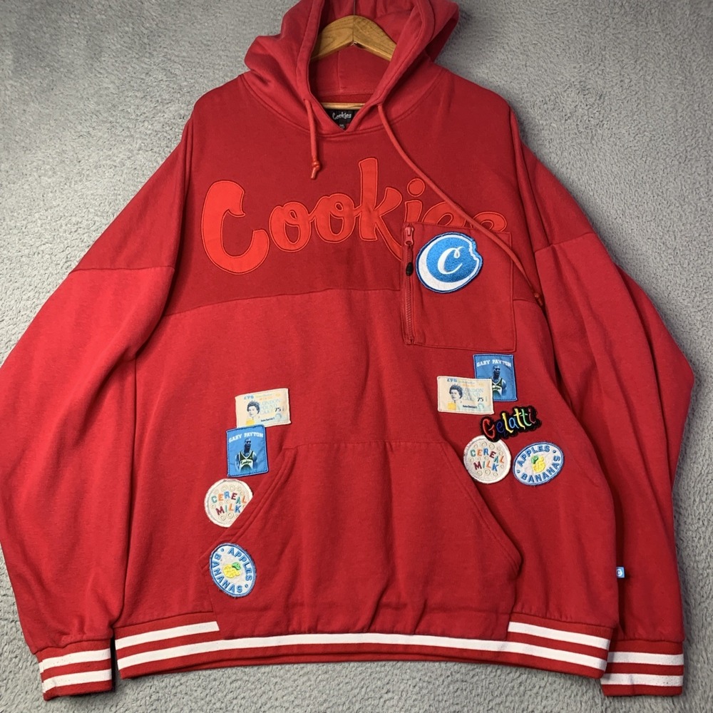 Cookies Hoodie Award Tour  Mens 3XL Red Fleece Pullover Payton Flag Patches
